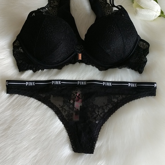 SET🌺Size 34B PINK VS DATE PUSH-UP BRA + THONG M - Picture 3 of 7